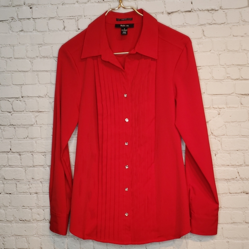 Style & Co Blouse Red with Rhinestone Buttons 8